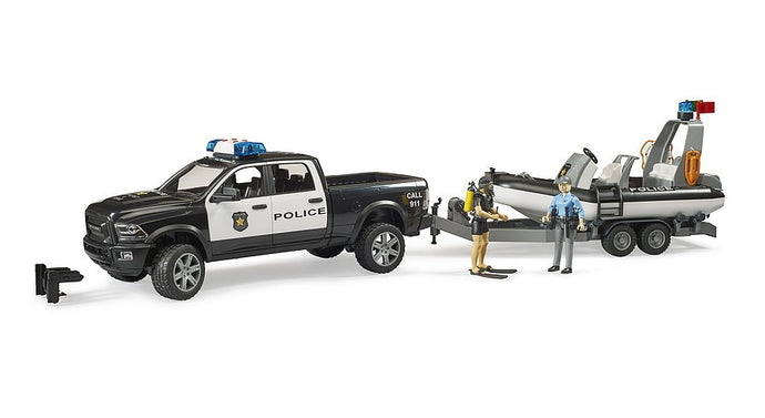 Bruder RAM 2500 Police Pickup with L+S Module, trailer and boat B10/B2507