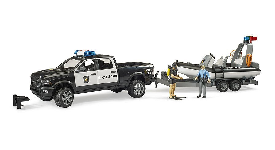 Bruder RAM 2500 Police Pickup with L+S Module, trailer and boat B10/B2507